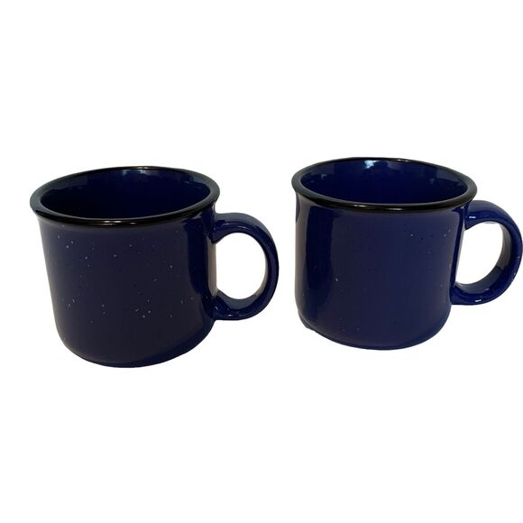 2 Von Pok & Chang Blue Speckled White Black Rim Large 16 oz Stoneware Coffee Mug - Picture 4 of 11